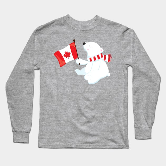 Canada Day, Polar Bear, Bear With Flag, Holiday Long Sleeve T-Shirt by Jelena Dunčević